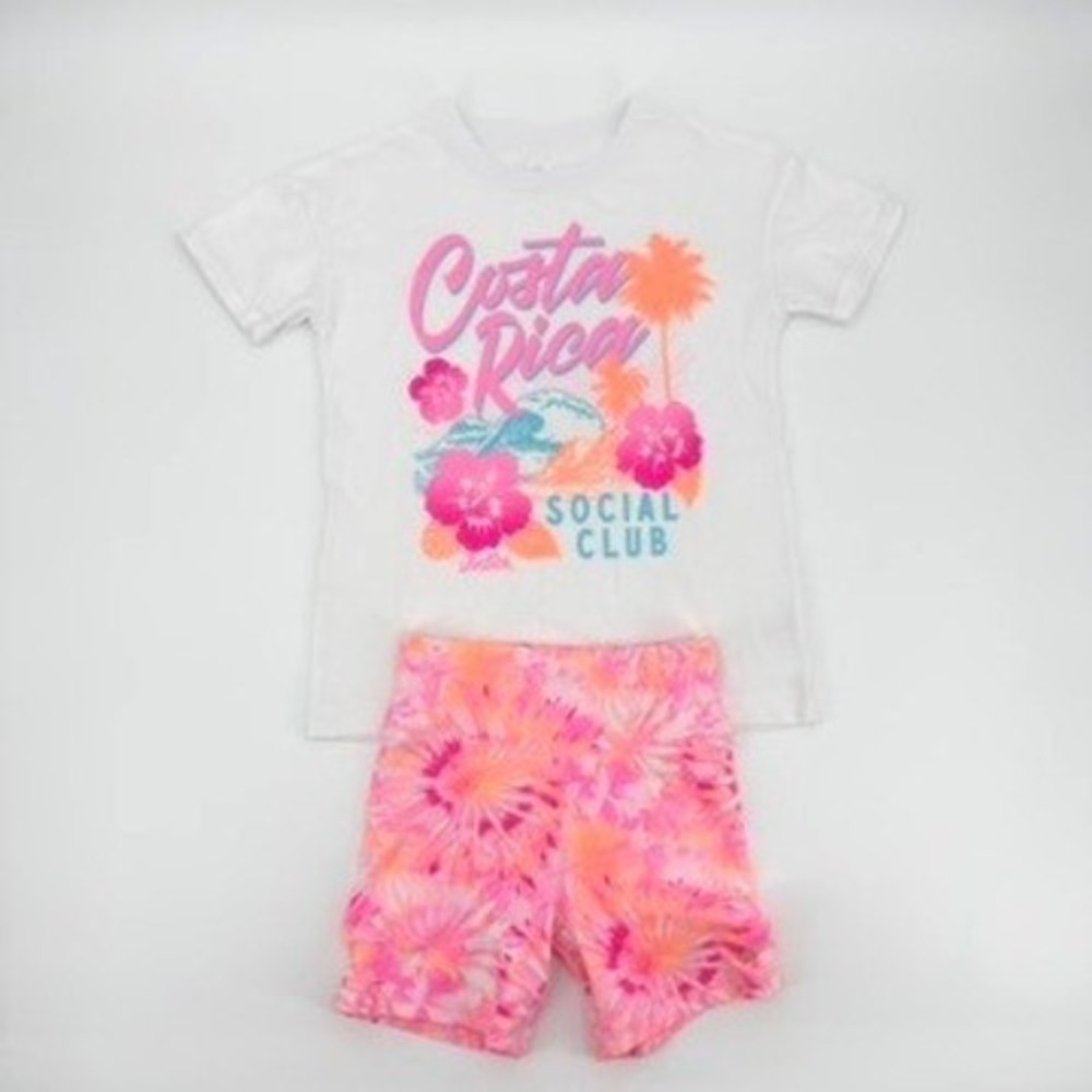 Justice Girls Costa Rica Social Club Graphic Tee and Tie Dye Bike Shorts Set M10